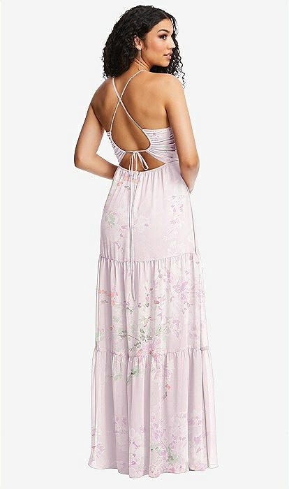 Drawstring Bodice Gathered Tie Open-back Maxi Bridesmaid Dress