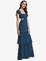 Side View Thumbnail - Dusk Blue Flutter Sleeve Cutout Tie-Back Maxi Dress with Tiered Ruffle Skirt