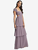 Side View Thumbnail - Lilac Dusk Flutter Sleeve Cutout Tie-Back Maxi Dress with Tiered Ruffle Skirt