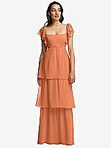 Front View Thumbnail - Sweet Melon Flutter Sleeve Cutout Tie-Back Maxi Dress with Tiered Ruffle Skirt