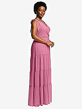Alt View 2 Thumbnail - Orchid Pink Bow-Shoulder Faux Wrap Maxi Dress with Tiered Skirt