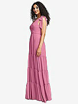Side View Thumbnail - Orchid Pink Bow-Shoulder Faux Wrap Maxi Dress with Tiered Skirt