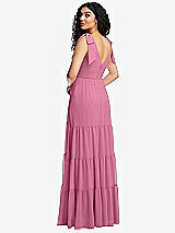 Rear View Thumbnail - Orchid Pink Bow-Shoulder Faux Wrap Maxi Dress with Tiered Skirt