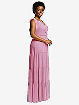 Alt View 2 Thumbnail - Powder Pink Bow-Shoulder Faux Wrap Maxi Dress with Tiered Skirt