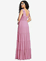 Rear View Thumbnail - Powder Pink Bow-Shoulder Faux Wrap Maxi Dress with Tiered Skirt