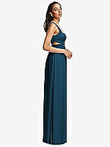 Side View Thumbnail - Atlantic Blue Open Neck Cross Bodice Cutout  Maxi Dress with Front Slit