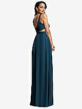 Rear View Thumbnail - Atlantic Blue Open Neck Cross Bodice Cutout  Maxi Dress with Front Slit