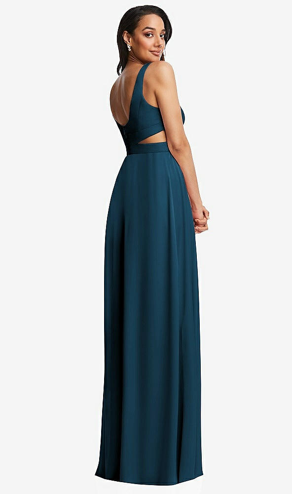 Back View - Atlantic Blue Open Neck Cross Bodice Cutout  Maxi Dress with Front Slit