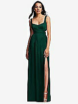 Front View Thumbnail - Hunter Green Open Neck Cross Bodice Cutout  Maxi Dress with Front Slit