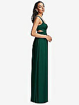 Side View Thumbnail - Hunter Green Open Neck Cross Bodice Cutout  Maxi Dress with Front Slit