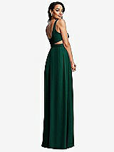 Rear View Thumbnail - Hunter Green Open Neck Cross Bodice Cutout  Maxi Dress with Front Slit