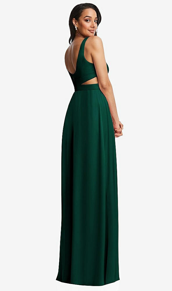 Back View - Hunter Green Open Neck Cross Bodice Cutout  Maxi Dress with Front Slit