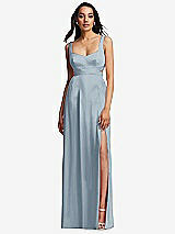 Front View Thumbnail - Mist Open Neck Cross Bodice Cutout  Maxi Dress with Front Slit