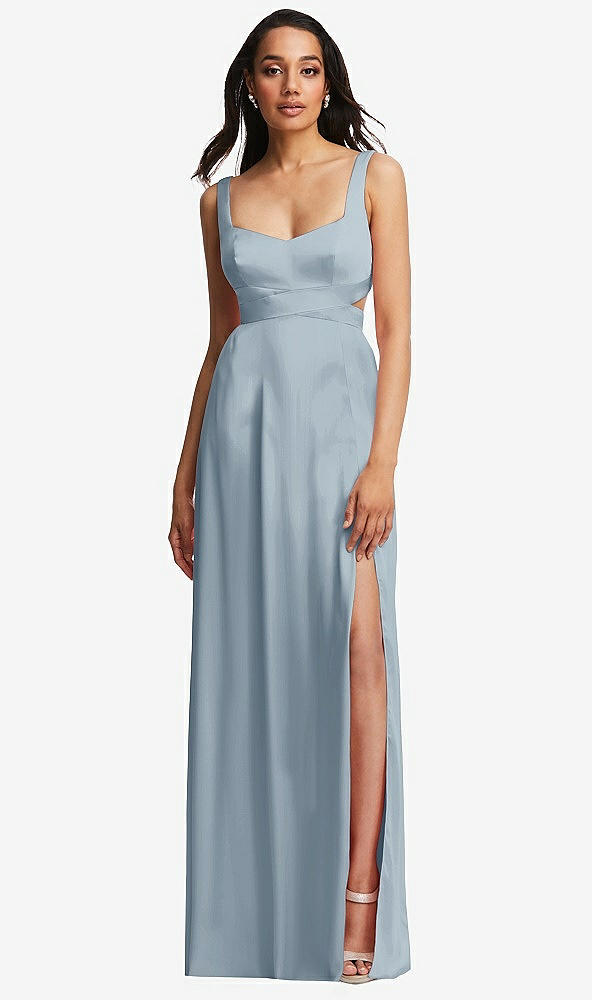 Front View - Mist Open Neck Cross Bodice Cutout  Maxi Dress with Front Slit
