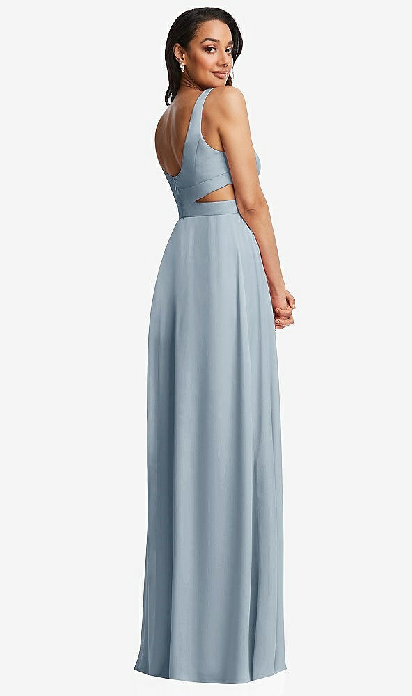Back View - Mist Open Neck Cross Bodice Cutout  Maxi Dress with Front Slit
