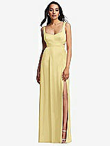 Front View Thumbnail - Pale Yellow Open Neck Cross Bodice Cutout  Maxi Dress with Front Slit
