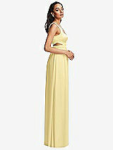 Side View Thumbnail - Pale Yellow Open Neck Cross Bodice Cutout  Maxi Dress with Front Slit