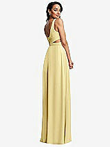 Rear View Thumbnail - Pale Yellow Open Neck Cross Bodice Cutout  Maxi Dress with Front Slit