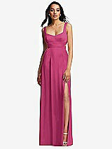 Front View Thumbnail - Tea Rose Open Neck Cross Bodice Cutout  Maxi Dress with Front Slit