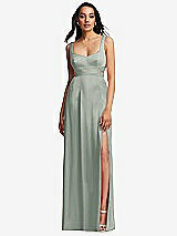Front View Thumbnail - Willow Green Open Neck Cross Bodice Cutout  Maxi Dress with Front Slit