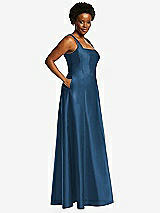 Alt View 2 Thumbnail - Dusk Blue Boned Corset Closed-Back Satin Gown with Full Skirt and Pockets
