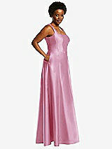 Alt View 2 Thumbnail - Powder Pink Boned Corset Closed-Back Satin Gown with Full Skirt and Pockets
