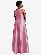 Alt View 3 Thumbnail - Powder Pink Boned Corset Closed-Back Satin Gown with Full Skirt and Pockets