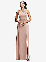 Front View Thumbnail - Toasted Sugar Shawl Collar Open-Back Halter Maxi Dress with Pockets