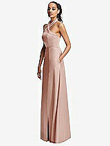 Side View Thumbnail - Toasted Sugar Shawl Collar Open-Back Halter Maxi Dress with Pockets