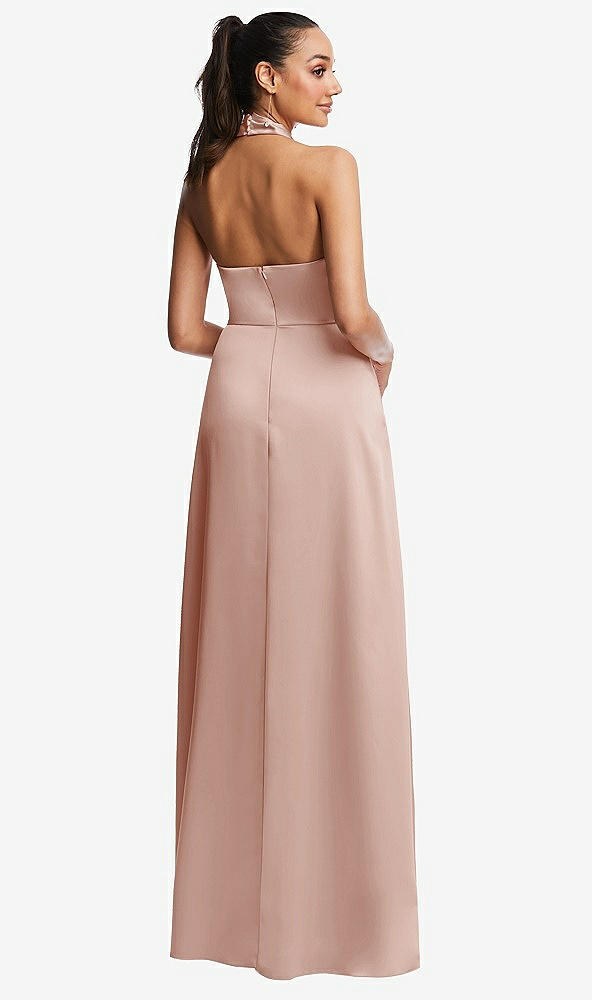 Back View - Toasted Sugar Shawl Collar Open-Back Halter Maxi Dress with Pockets