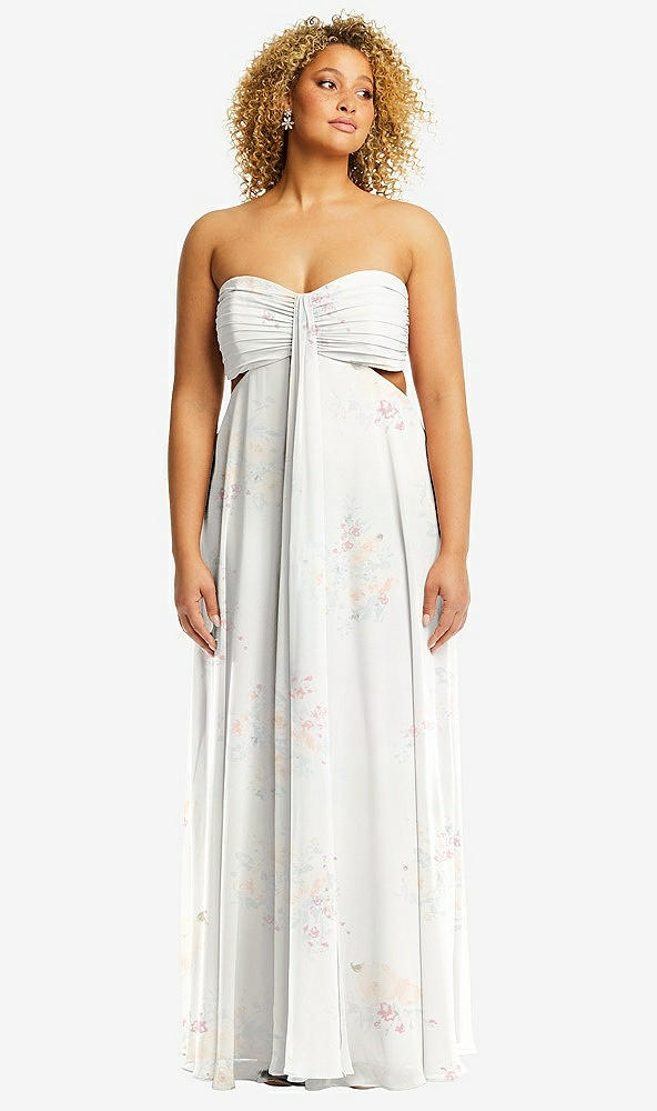 Front View - Spring Fling Strapless Empire Waist Cutout Maxi Dress with Covered Button Detail