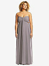 Front View Thumbnail - Cashmere Gray Strapless Empire Waist Cutout Maxi Dress with Covered Button Detail