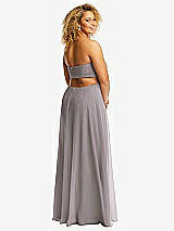 Rear View Thumbnail - Cashmere Gray Strapless Empire Waist Cutout Maxi Dress with Covered Button Detail
