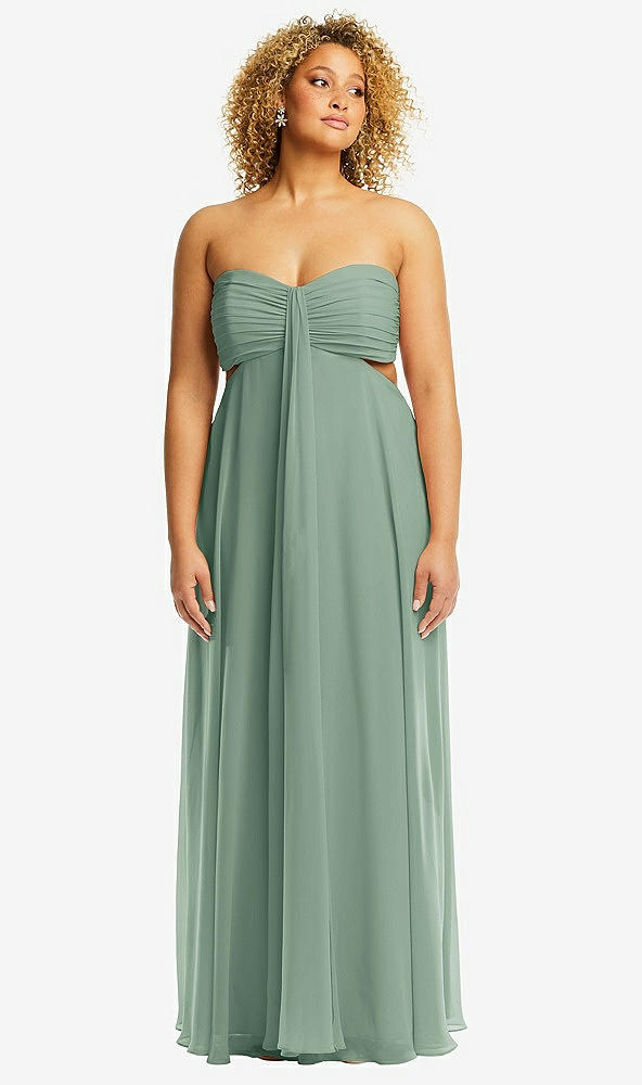 Front View - Seagrass Strapless Empire Waist Cutout Maxi Dress with Covered Button Detail