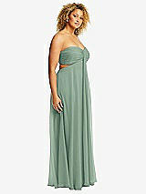 Side View Thumbnail - Seagrass Strapless Empire Waist Cutout Maxi Dress with Covered Button Detail