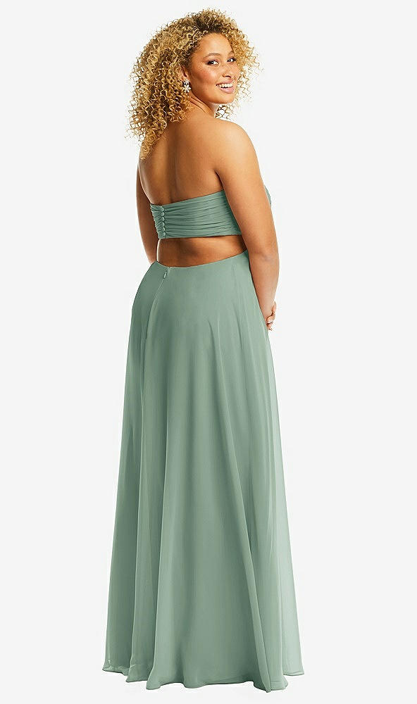 Back View - Seagrass Strapless Empire Waist Cutout Maxi Dress with Covered Button Detail