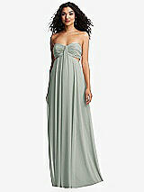 Alt View 2 Thumbnail - Willow Green Strapless Empire Waist Cutout Maxi Dress with Covered Button Detail