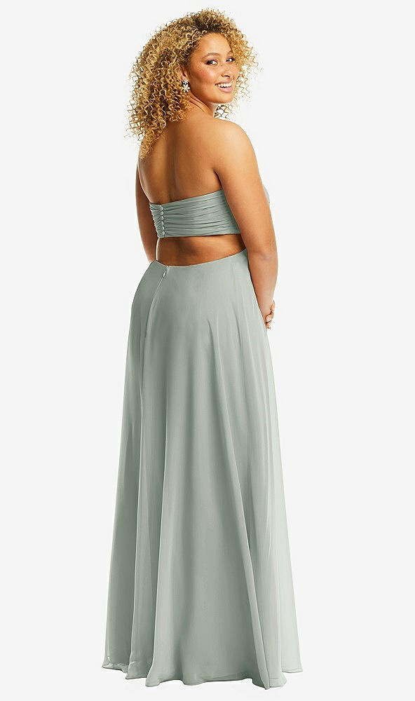 Back View - Willow Green Strapless Empire Waist Cutout Maxi Dress with Covered Button Detail