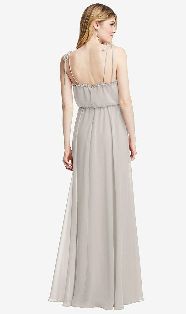 Back View - Oyster Skinny Tie-Shoulder Ruffle-Trimmed Blouson Maxi Dress