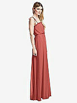 Side View Thumbnail - Coral Pink Skinny Tie-Shoulder Ruffle-Trimmed Blouson Maxi Dress