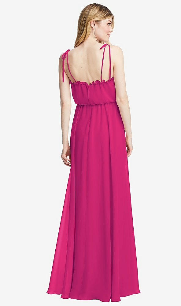 Back View - Think Pink Skinny Tie-Shoulder Ruffle-Trimmed Blouson Maxi Dress