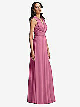 Side View Thumbnail - Orchid Pink Shirred Deep Plunge Neck Closed Back Chiffon Maxi Dress 