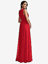 Rear View Thumbnail - Parisian Red Shirred Deep Plunge Neck Closed Back Chiffon Maxi Dress 