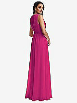Rear View Thumbnail - Think Pink Shirred Deep Plunge Neck Closed Back Chiffon Maxi Dress 