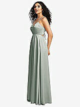 Side View Thumbnail - Willow Green Dual Strap V-Neck Lace-Up Open-Back Maxi Dress