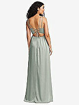 Rear View Thumbnail - Willow Green Dual Strap V-Neck Lace-Up Open-Back Maxi Dress