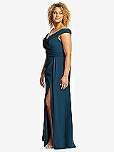 Alt View 2 Thumbnail - Atlantic Blue Cuffed Off-the-Shoulder Pleated Faux Wrap Maxi Dress