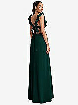 Rear View Thumbnail - Evergreen Ruffle-Trimmed Neckline Cutout Tie-Back Trumpet Gown
