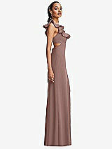 Side View Thumbnail - Sienna Ruffle-Trimmed Neckline Cutout Tie-Back Trumpet Gown