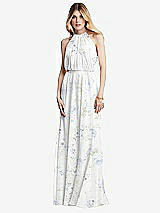 Front View Thumbnail - Bleu Garden Illusion Back Halter Maxi Dress with Covered Button Detail
